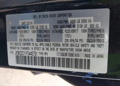 2015 Mazda Cx-5 Touring z USA, uszkodzony, nr VIN JM3KE2CY1F0445791